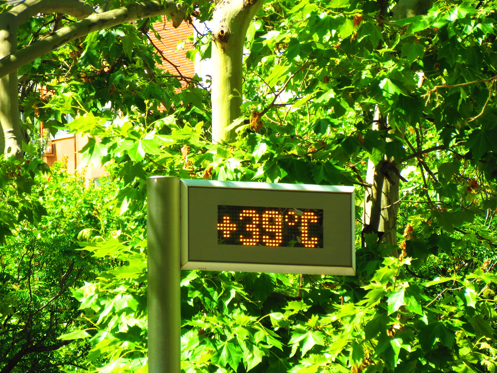 39 degrees celsius of temperature in the city Madrid  . Spain